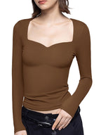 Solid Sweetheart Neck Slim Long Sleeve Tee