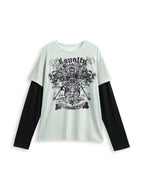 Gothic Cross Print 2 In 1 Long Sleeve Tee
