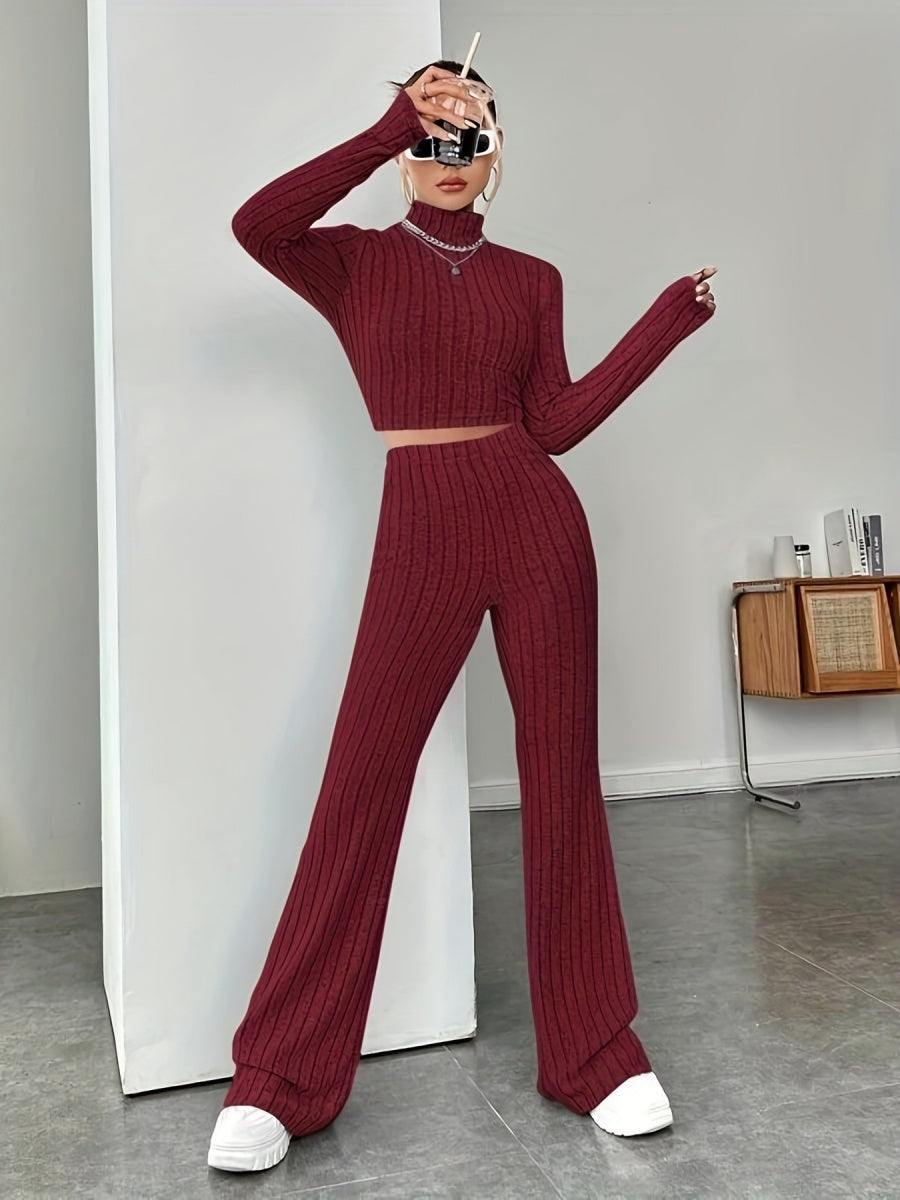 Mock Neck Slim Fit Knitted Two-Piece Set
