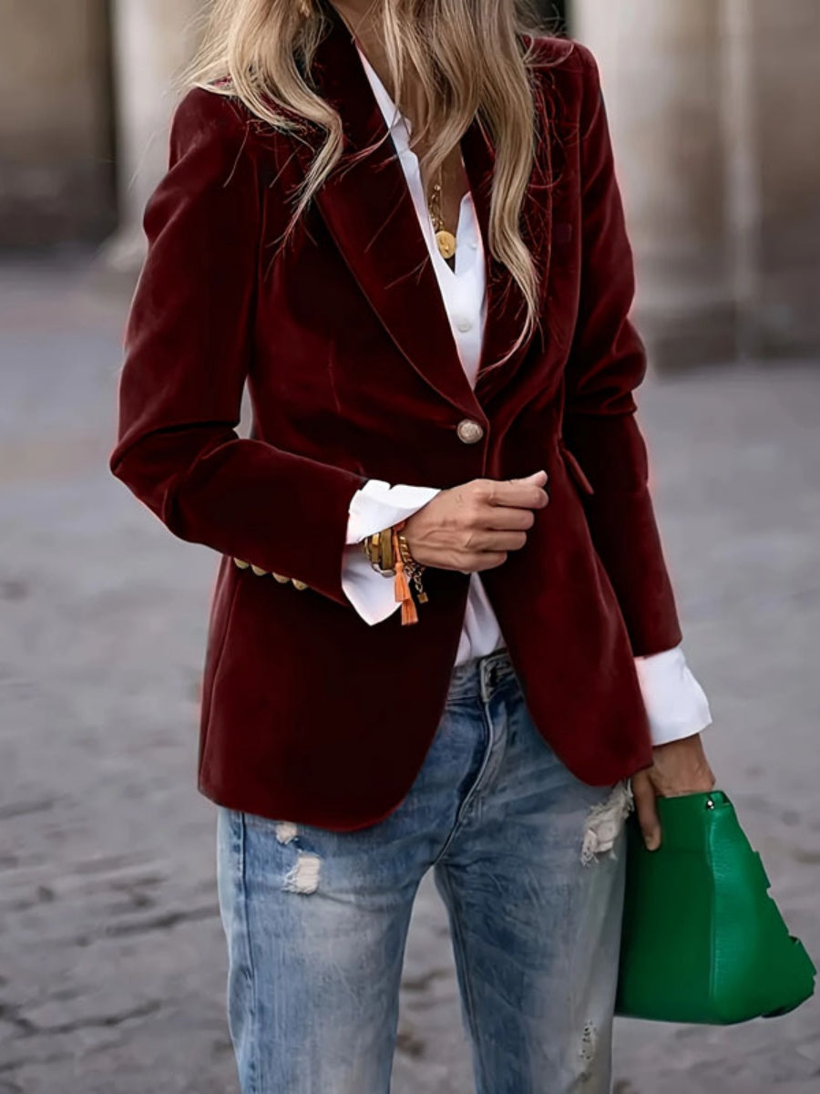 Slim Velvet Buttons Patch Pocket Blazer