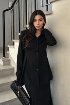 V Neck High Waist Fishtail Two Piece Blazer Skirt Set
