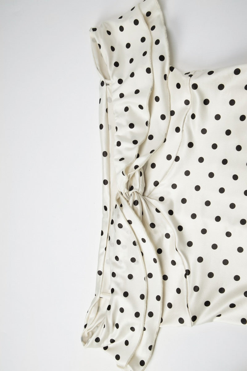 Off Shoulder Polka Dot Twist Front Ruffle Sleeve Bodycon Mini Dress