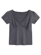 V Neck Short Sleeve Knits