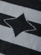 Plush Stripe Print V Neck Star Embellished Sweater