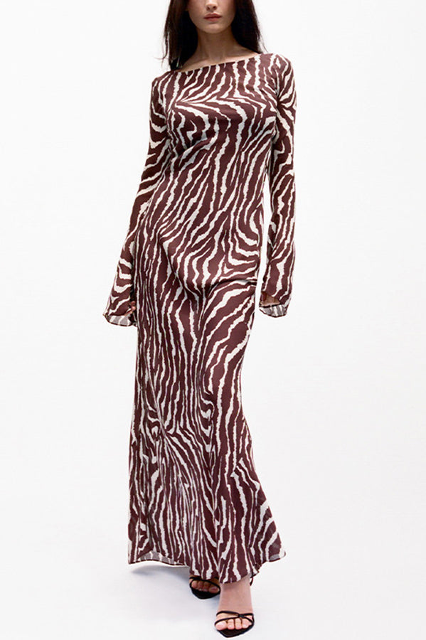 Floral Print Scoop Neck Bell Sleeve Bias Cut Maxi Dress