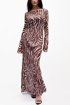 Floral Print Scoop Neck Bell Sleeve Bias Cut Maxi Dress