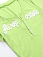 V Neck Letter Print Short Sleeve Knits