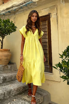 Cotton Linen Oversize Loose V-neck Boho Dress