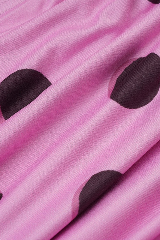Pink Polka Dot Halter V-Neck Colorblock Bodycon Maxi Dress