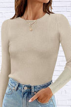 Ribbed Knit Slim Fit Long Sleeve T-Shirt