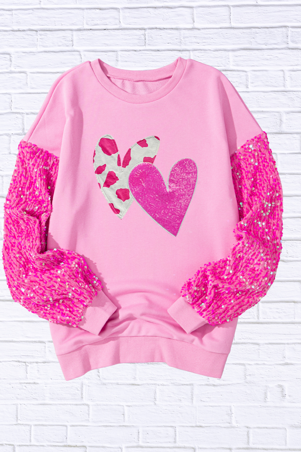 Valentine__ Day Sequin Heart Long Sleeve Sweatshirt