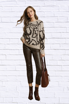 Umgee Heart Print Crew Neck Sweater