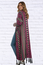 Printed Shawl Cardigan with Fringed Hem _ Cozy, Stylish, and Perfect for Layering!
