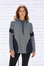 Polka Dot Contrast Panel Hoodie _ Casual Drawstring Long Sleeve Sweatshirt