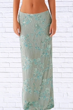 Sequin Embroidered Maxi Skirt for Women | Elegant Boho Floral Long Skirt | Flowy Statement Evening & Vacation Skirt