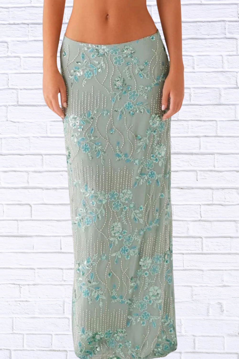 Sequin Embroidered Maxi Skirt for Women | Elegant Boho Floral Long Skirt | Flowy Statement Evening & Vacation Skirt