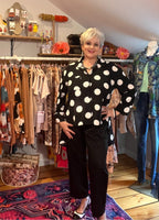 Polka Dot Perfection: Collared Button-Through Blouse with High-Low Hem