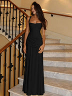Vacation Dresses Creamy Yellow Ruched Maxi Dress For Women Elegant Evening Style