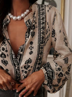 Geometric Print V-neck Long-sleeved Shirt