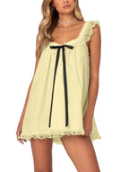 Bow Lace Trim Spaghetti Strap Backless Mini&Short Dresses