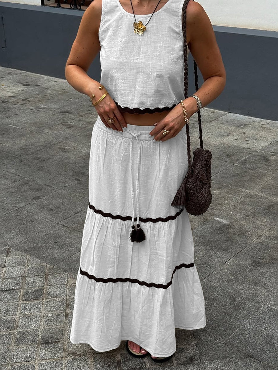 White Vacation Casual Vest Dress Two-piece Set