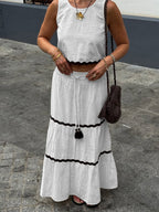 White Vacation Casual Vest Dress Two-piece Set