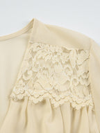 Two-piece Set: Lace Chiffon Cardigan Top, Loose-fitting Sheer Belted Skirt