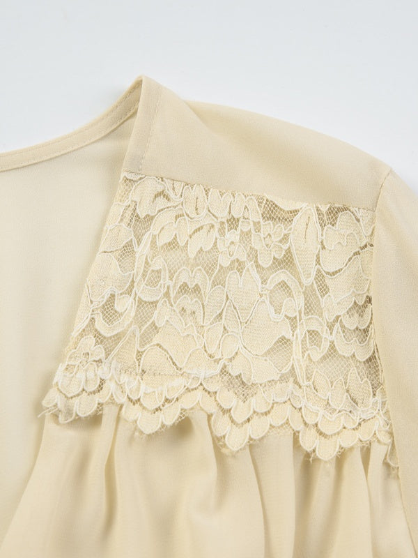 Two-piece Set: Lace Chiffon Cardigan Top, Loose-fitting Sheer Belted Skirt
