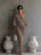 Long Sleeve Off-shoulder Comfort Loose-fit Maxi Dresses