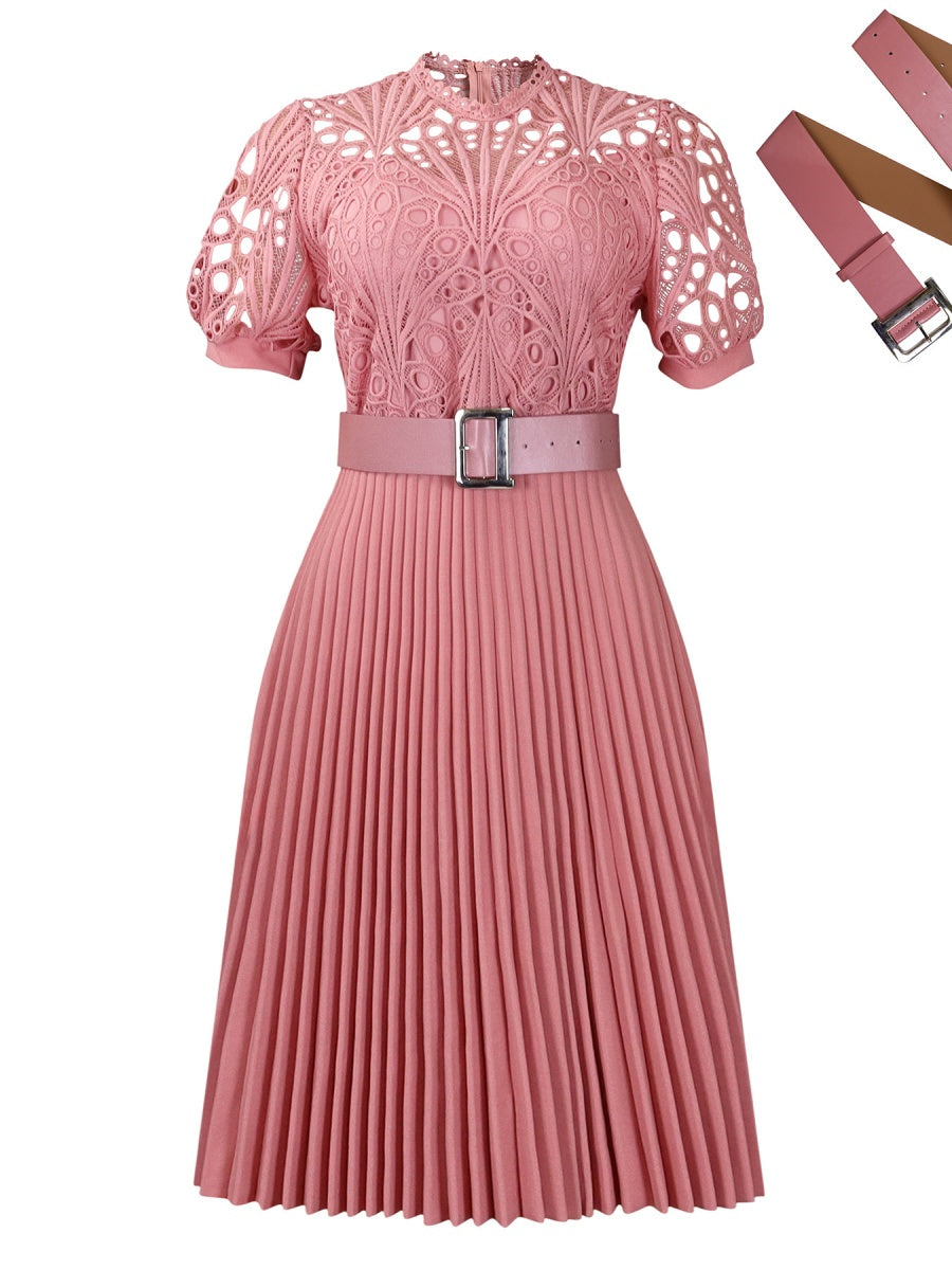 Short Sleeve Trim Lace Belts Mini&Short Dresses
