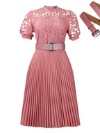 Short Sleeve Trim Lace Belts Mini&Short Dresses