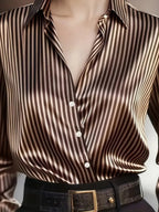 Stripes Single-breasted Slim-fit Satin Casual Shirts