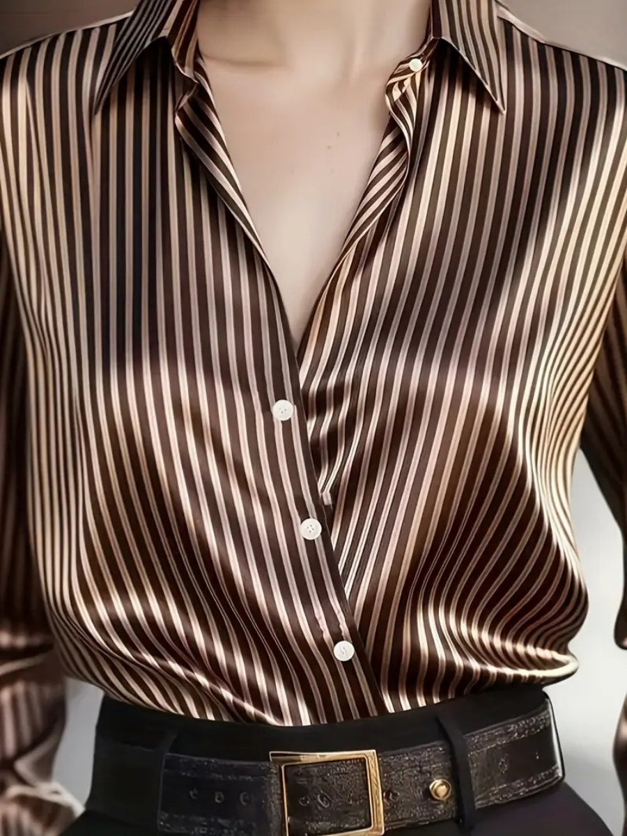 Stripes Single-breasted Slim-fit Satin Casual Shirts