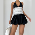 Halter polka dot v neck smocked mini dress  | Festival Outfits Women