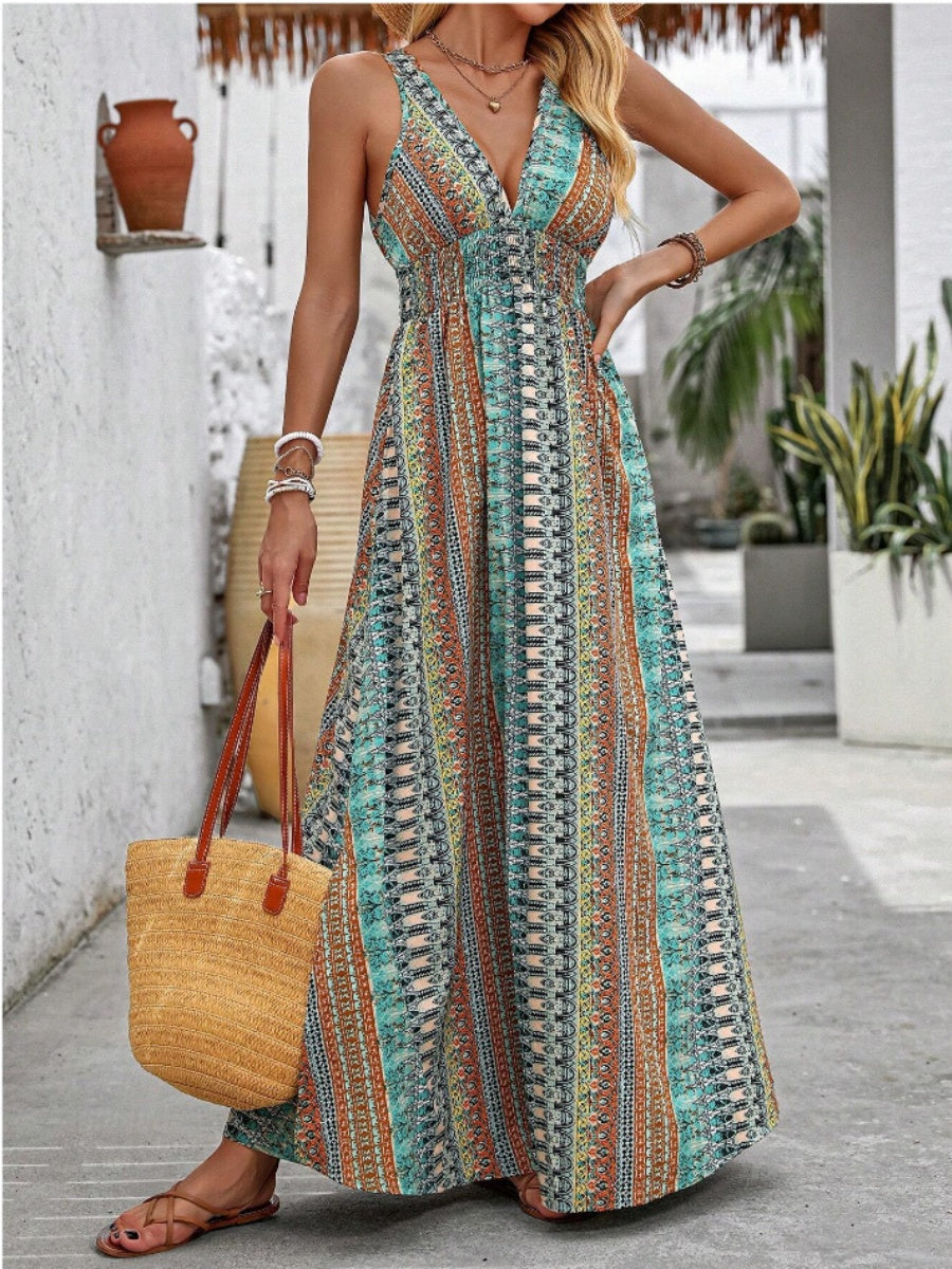 Deep V Sleeveless Backless Beach Smock Vacation And Leisure Maxi Dresses