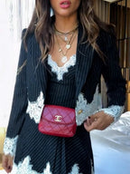 Striped Patchwork Lace Camisoles Short Blazer Set 2-piece Sets