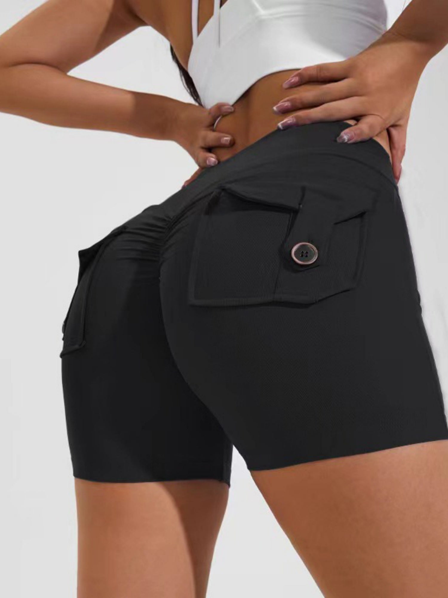 Bare-feel Pocket High-waisted, Tummy-flattening, And Butt-lifting Yoga Shorts
