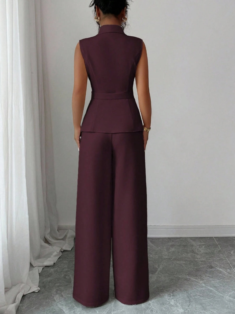 Commuting Sleeveless Suit Collar Vests Straight-leg Pants Set 2-piece Sets