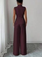Commuting Sleeveless Suit Collar Vests Straight-leg Pants Set 2-piece Sets