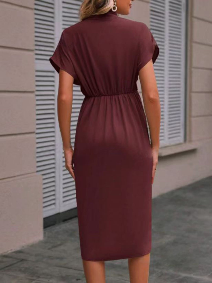 V-neck Solid Color Sleeveless Pleated Mini&Short Dresses