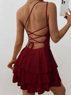 Slanted Shoulder Neck Backless Ruffle Mini&Short Dresses