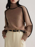 Color-blocked Stripes Splicing Half Turtleneck Sweaters