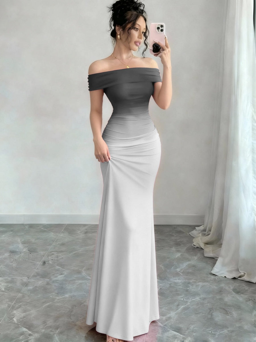 Off Shoulder Hip-hugging Gradient Maxi Dresses