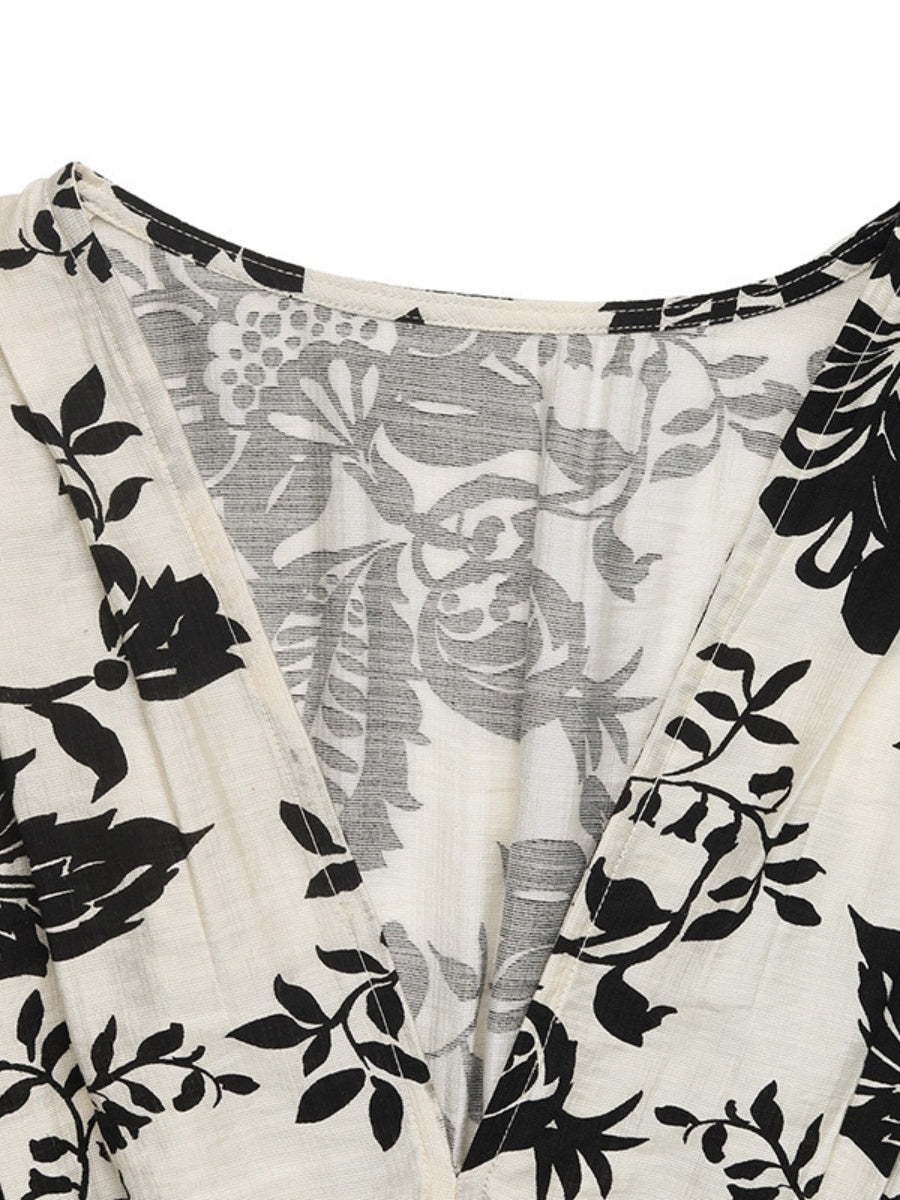 Printed V-neck Vacation Leisure Maxi Dresses