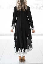 Long Sleeves High Low Hem Lace Trim Blouse Top