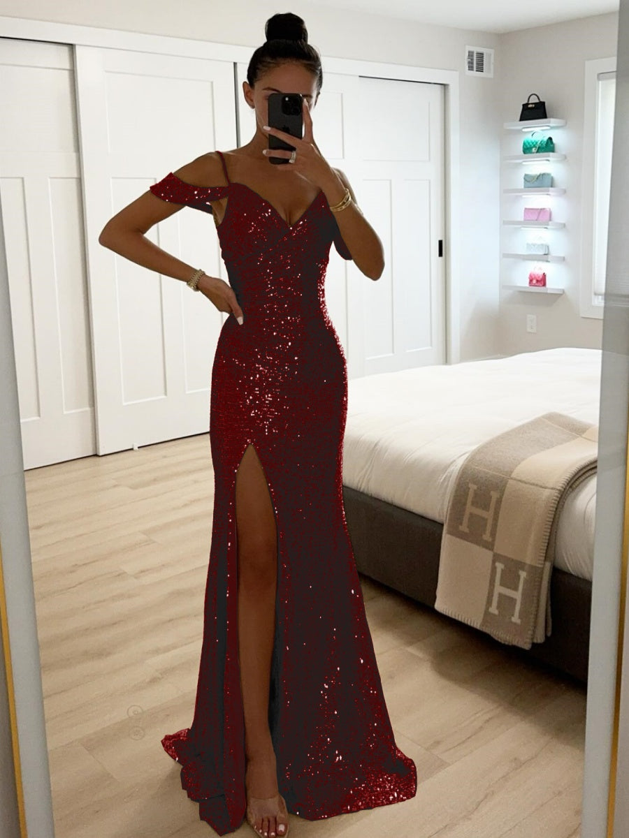 Sequins Slit Formal Dress Maxi Dresses