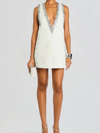 V-neck Rhinestone-studded Sleeveless Temperament Grace Parties Mini&Short Dresses