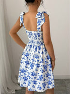 Waist V-neck Bandage Camisoles Printed Vacation And Leisure Mini&Short Dresses