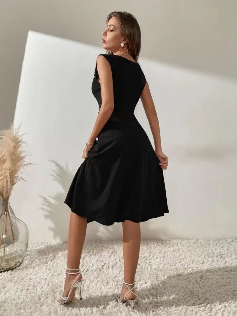 Crew Neck Beading Sleeveless Commuting Mini&Short Dresses
