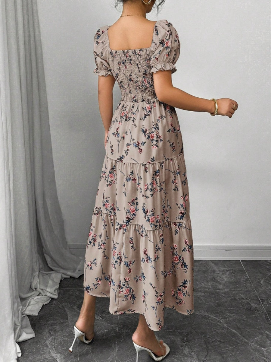Puff Sleeve Printed Maxi Dresses